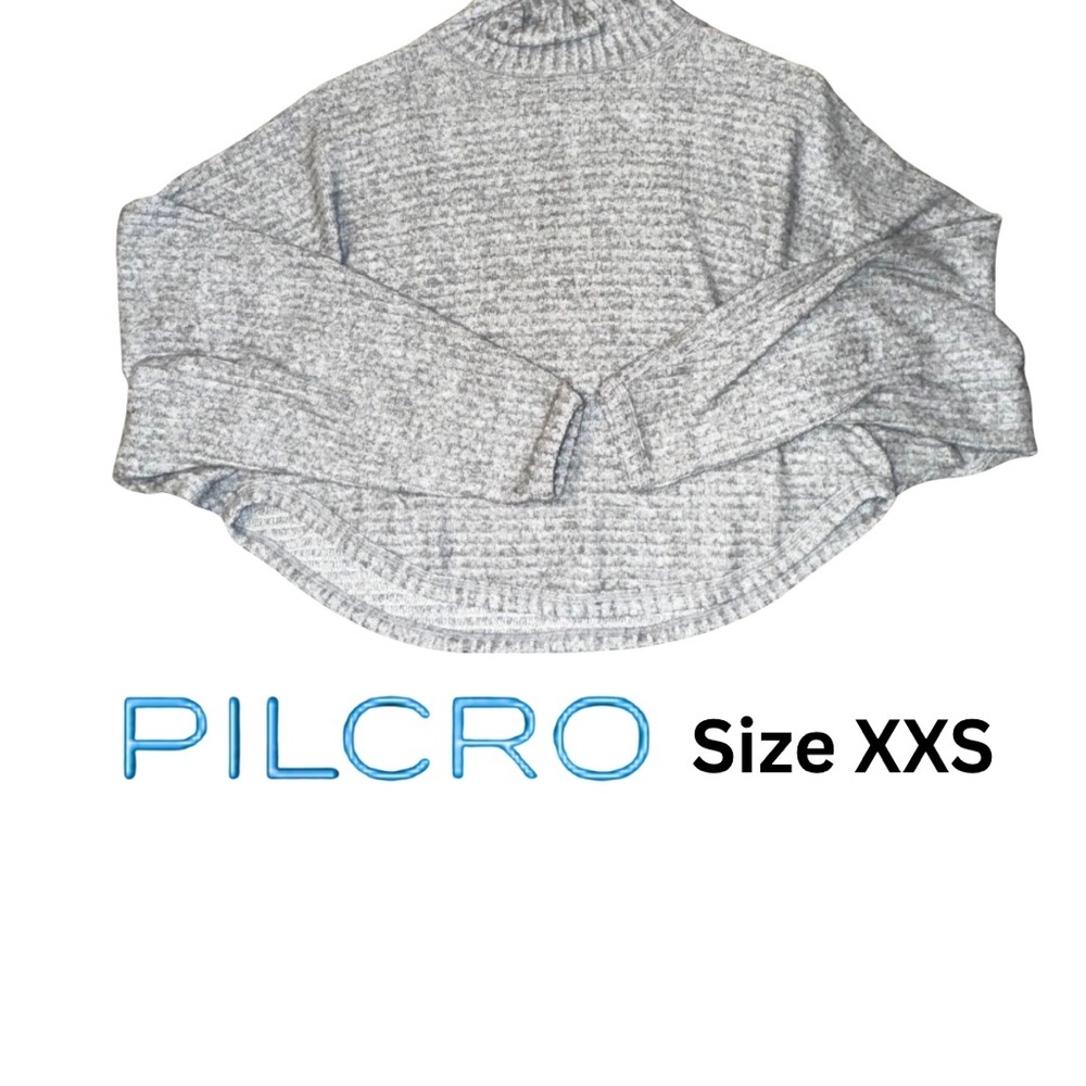 Pilcro Anthropologie Poncho Sweater Oversized Cropped Mockneck Heather Gray EUC